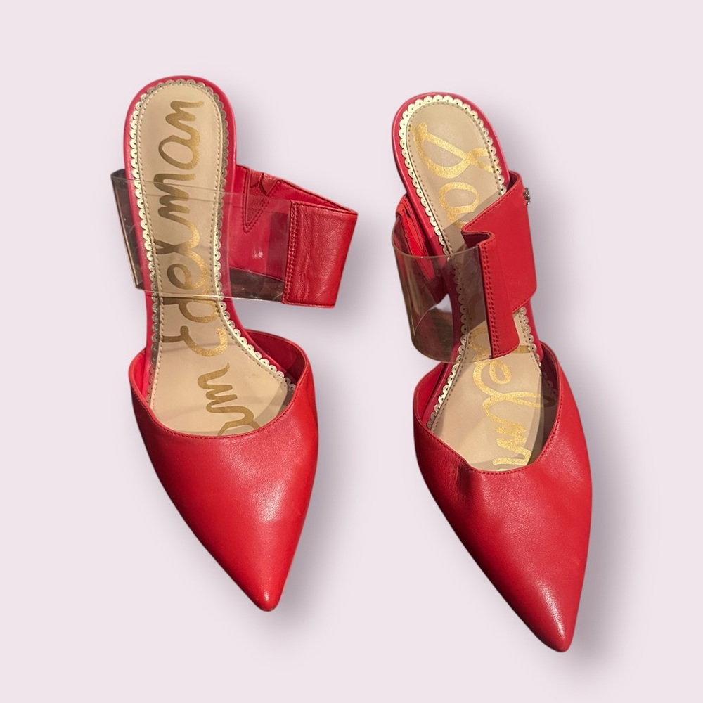 Sam Edelman Red Pointed-Toe Hope Heels with Clear Strap Size 9.5 - Picture 2 of 12